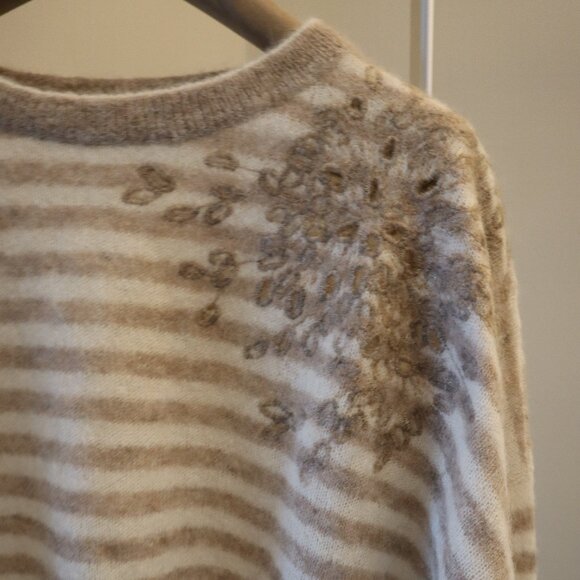 Brunello Cucinelli Sequins Sweater Beige Tan Stripe Alpaca Blend New Tag Size XL - Picture 2 of 9